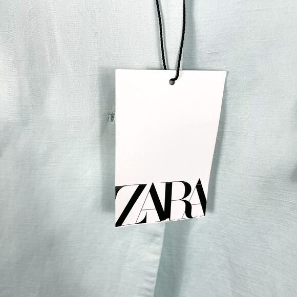 Zara Blazer Light Blue‎ Straight Cut 2-Button Jacket Linen Blend Sz XS Women - Picture 9 of 14